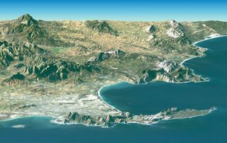 satellite image of the coastline of Cape Town, South Africa.