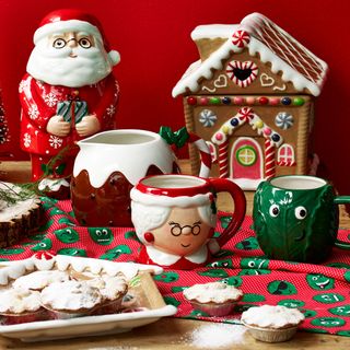 christmas decoration with red wall sprout mug