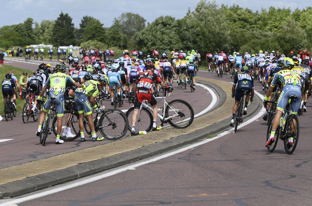 The scene of the Alberto Contador crash during stage 1