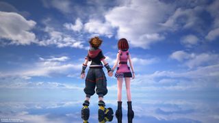 How to play the Kingdom Hearts games in order. Sora stands looking up at the clouds