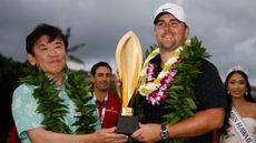 Chris Gotterup with the Sony Open in Hawaii trophy