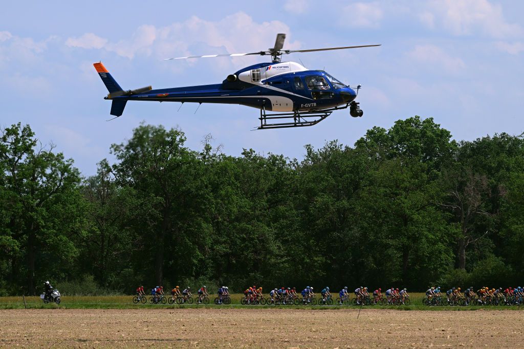 LE COTEAU FRANCE JUNE 06 A general view of the peloton competing during the 75th Criterium du Dauphine 2023 Stage 3 a 1941km stage from MonistrolsurLoire to Le Coteau UCIWT on June 06 2023 in Le Coteau France Photo by Dario BelingheriGetty Images