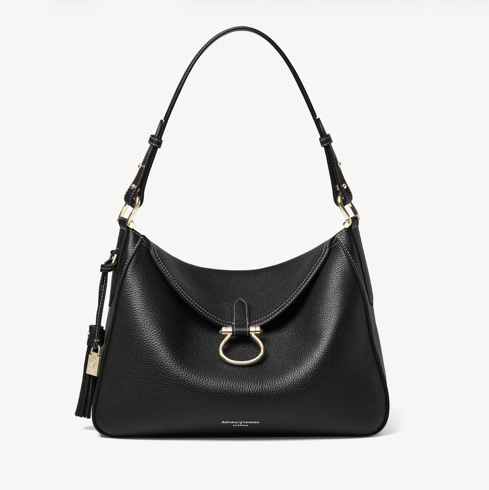 Aspinal of London Bella Hobo Black Milled Pebble