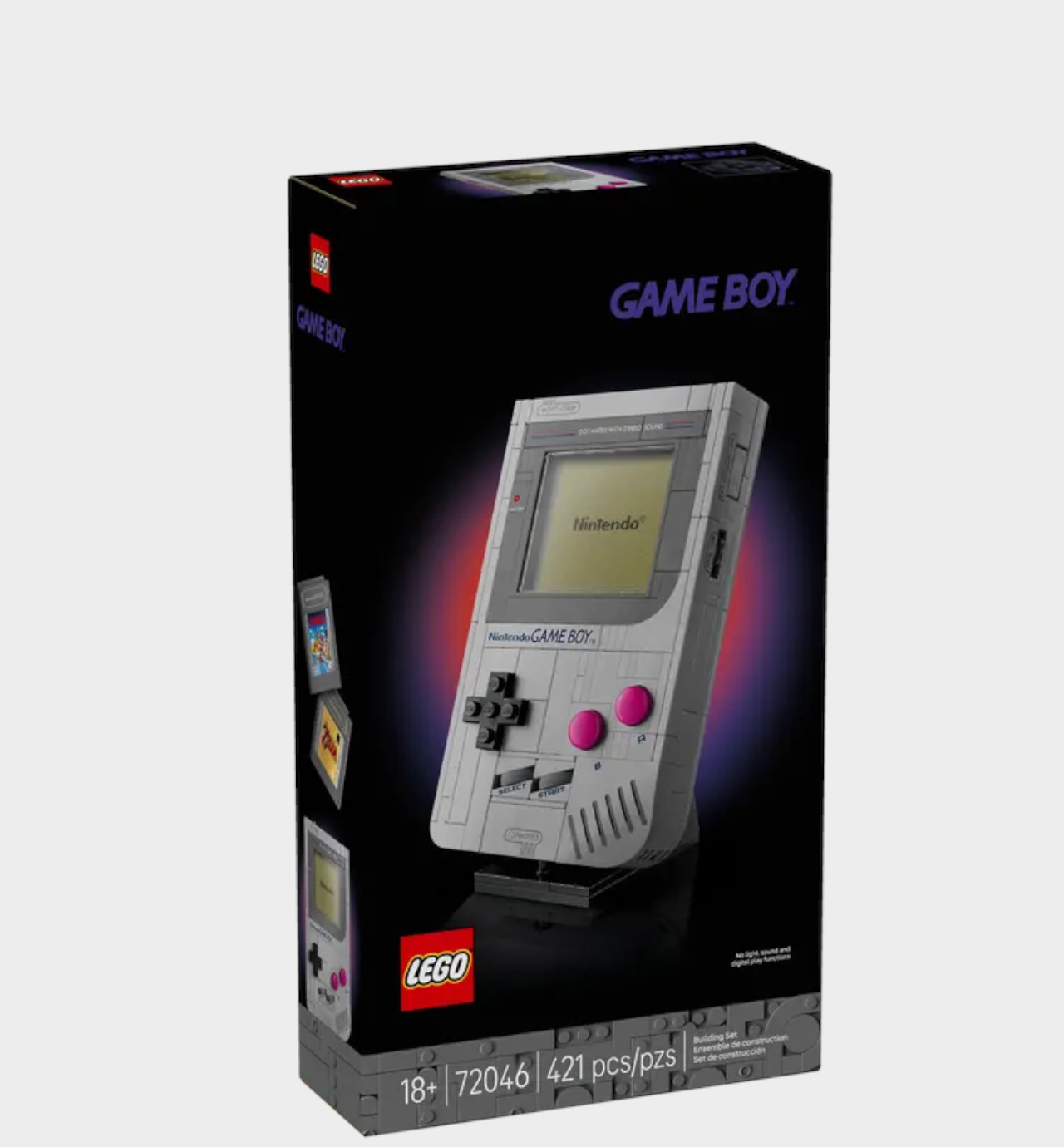 Lego Game Boy box on a plain background