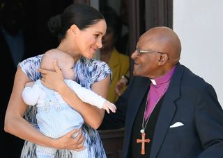 Prince Harry, Duke of Sussex, Meghan, Duchess of Sussex and their baby son Archie Mountbatten-Windsor meet Archbishop Desmond Tutu