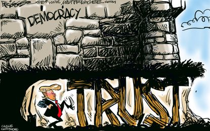 Political cartoon US Trump trust democracy conspiracy
