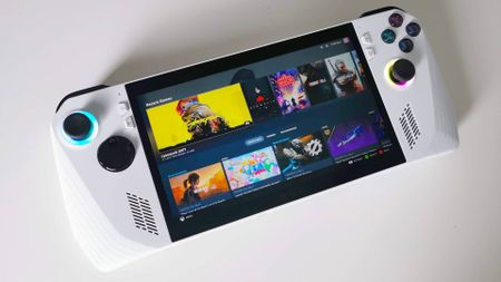 Asus ROG Ally with Armory Crate software on screen