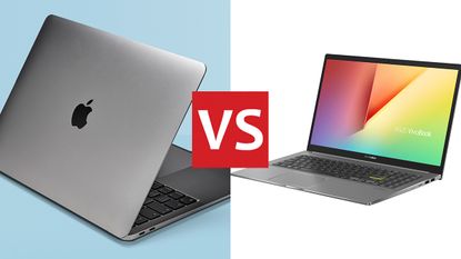 The 2020 Apple MacBook Air (left) and the Asus VivoBook S15 (right)