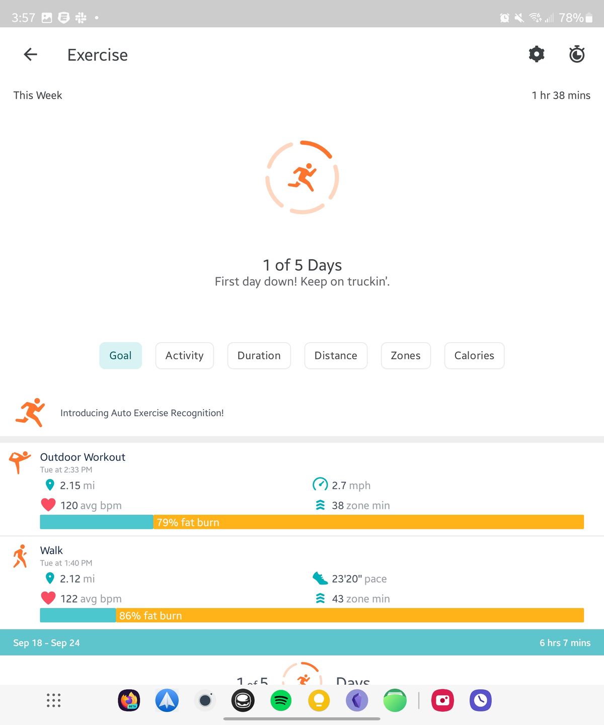 Fitbit Sense 2 exercise overview