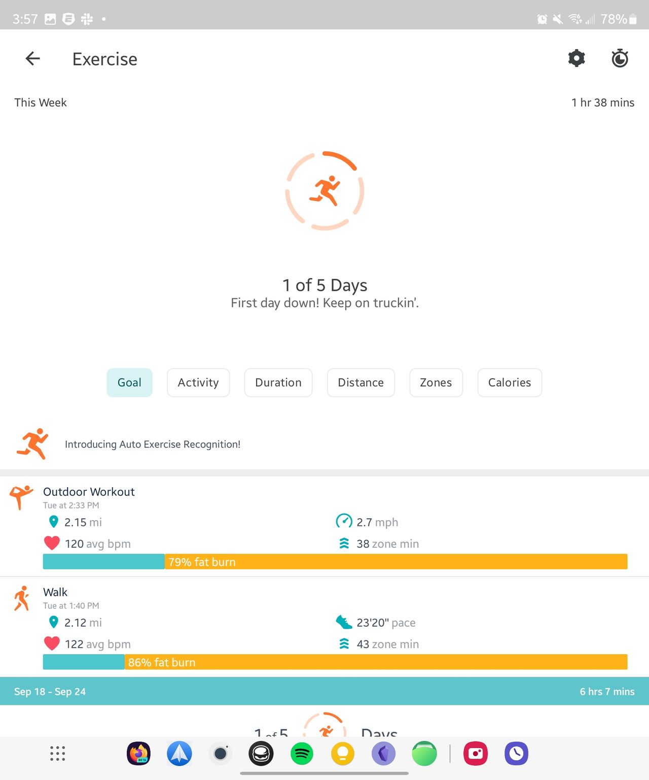 Fitbit Sense 2 exercise overview
