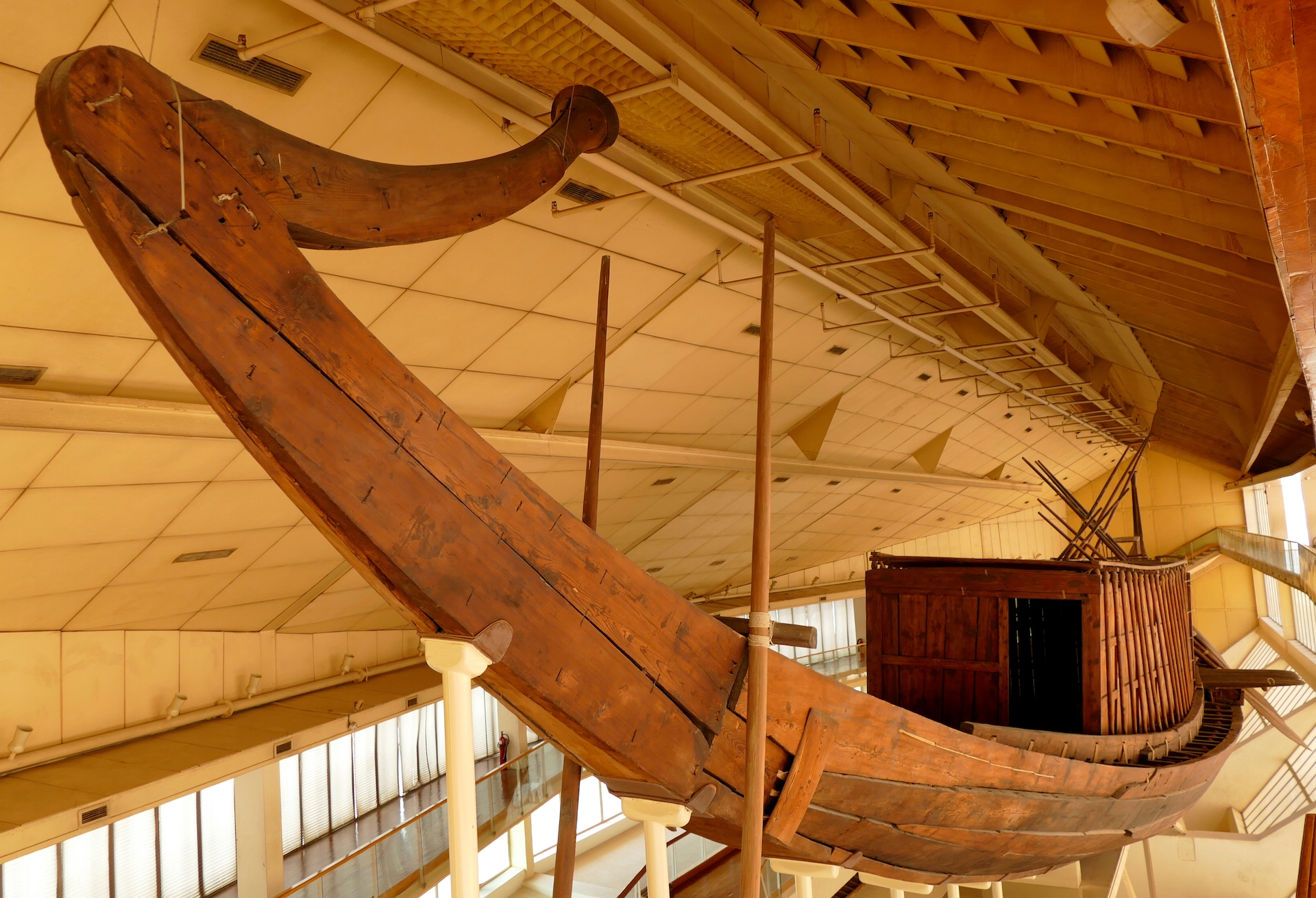 The Khufu ship on display in a museum