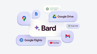 Google Bard logo with other Google service logos around it, provided by Google