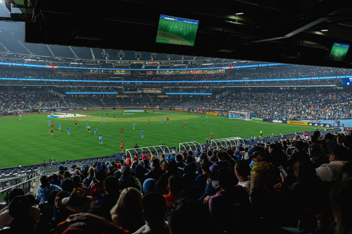 New York City FC fans watch the Hudson Derby River inside Citi Field baseball stadium