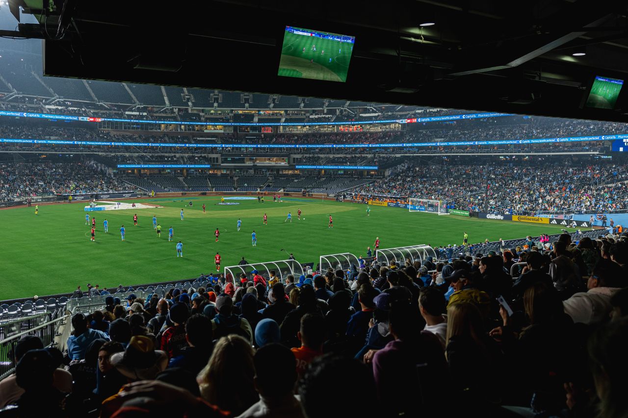 New York City FC fans watch the Hudson Derby River inside Citi Field baseball stadium