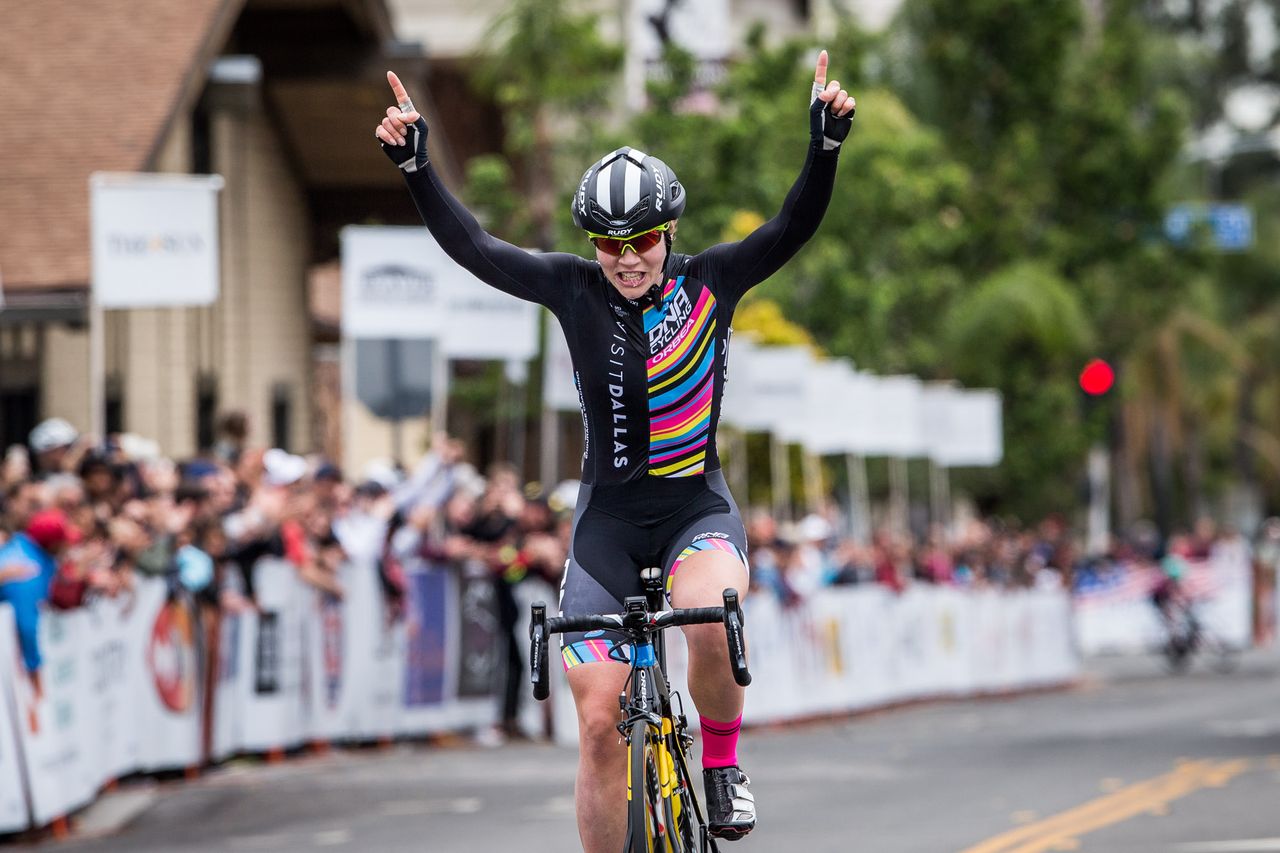 Rose Claire (Visit Dallas DNA) wins stage 4 at the Redlands Bicycle Classic