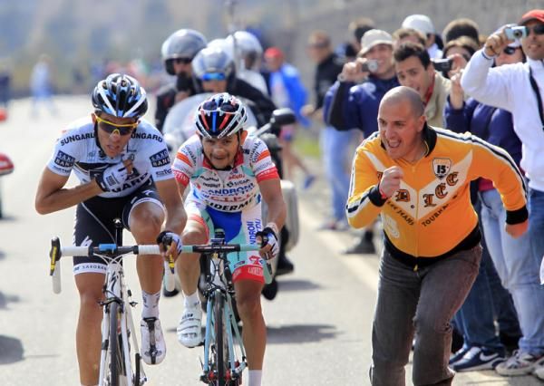 Alberto Contador and Jose Rujano press ahead