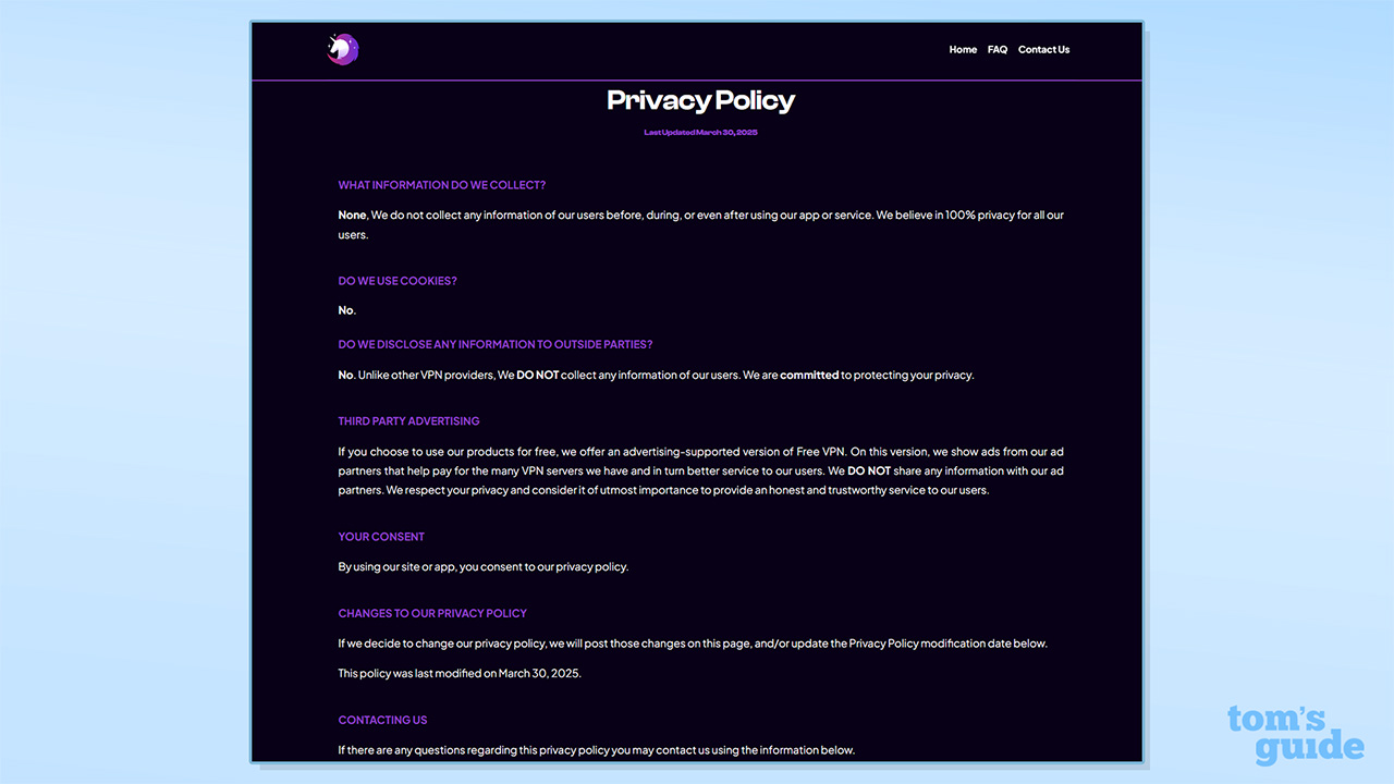 Screenshot of Free VPN by Free VPN.org privacy policy