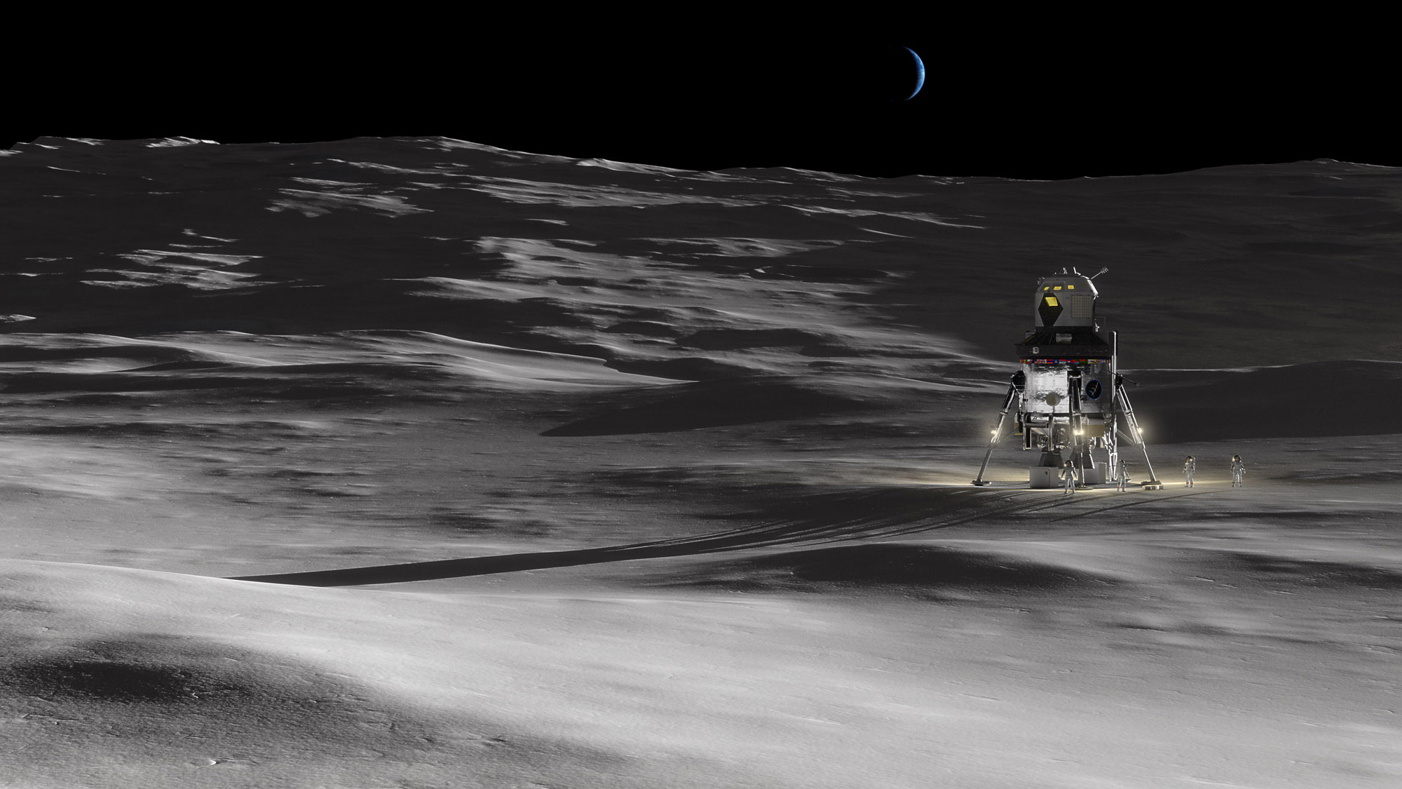 An artist&#039;s illustration of Lockheed Martin&#039;s crewed lunar lander, which is designed to ferry astronauts to the moon&#039;s surface from NASA&#039;s Lunar Orbiting Platform Gateway.