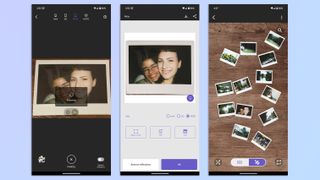 A compilation of screenshots showing the Instax UP! app open on a Google Pixel 7 Pro