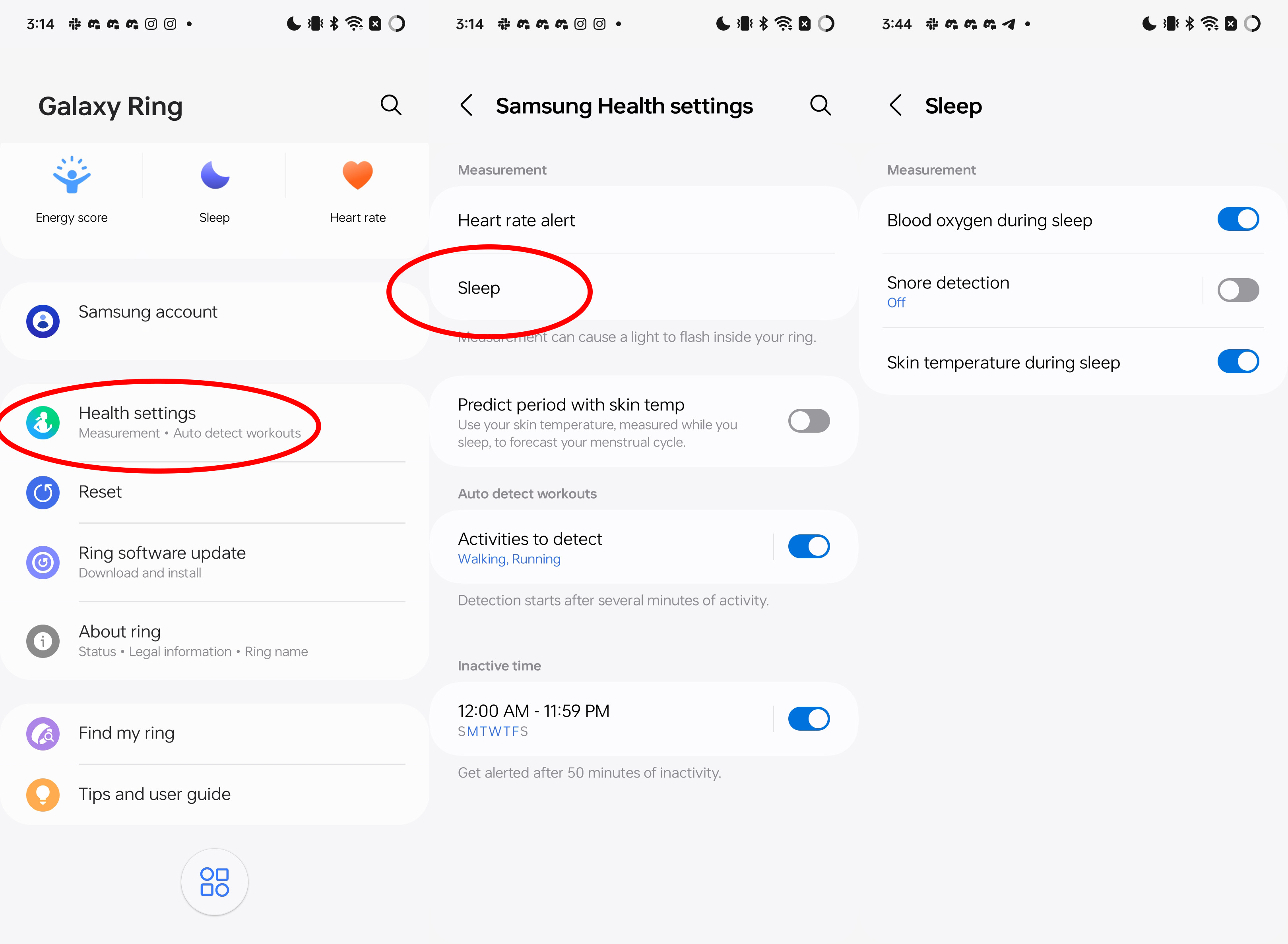 How to enable advanced sleep detection on a Samsung Galaxy Ring