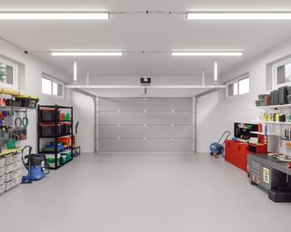 Interior of an empty modern garage in a house