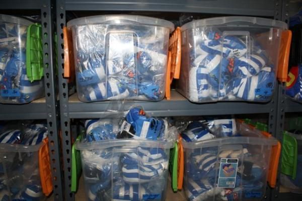 Extra jerseys are kept well organized.