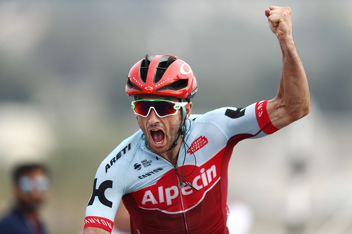 Nathan Haas (Katusha-Alpecin) celebrates his first win of 2018