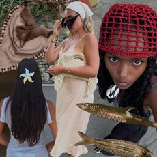 A collage of people wearing hair accessories.