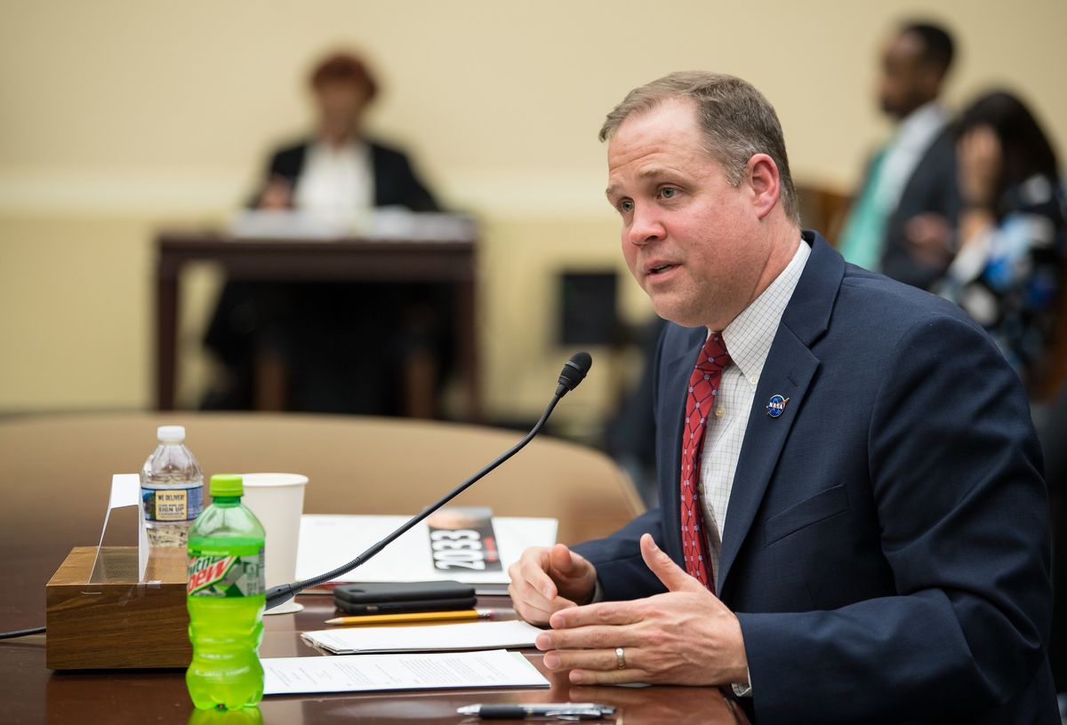 NASA Administrator Jim Bridenstine testifies before the House Committee on Science, Space, and Technology on April 2, 2019, during a hearing to review NASA&#039;s fiscal year 2020 budget request.