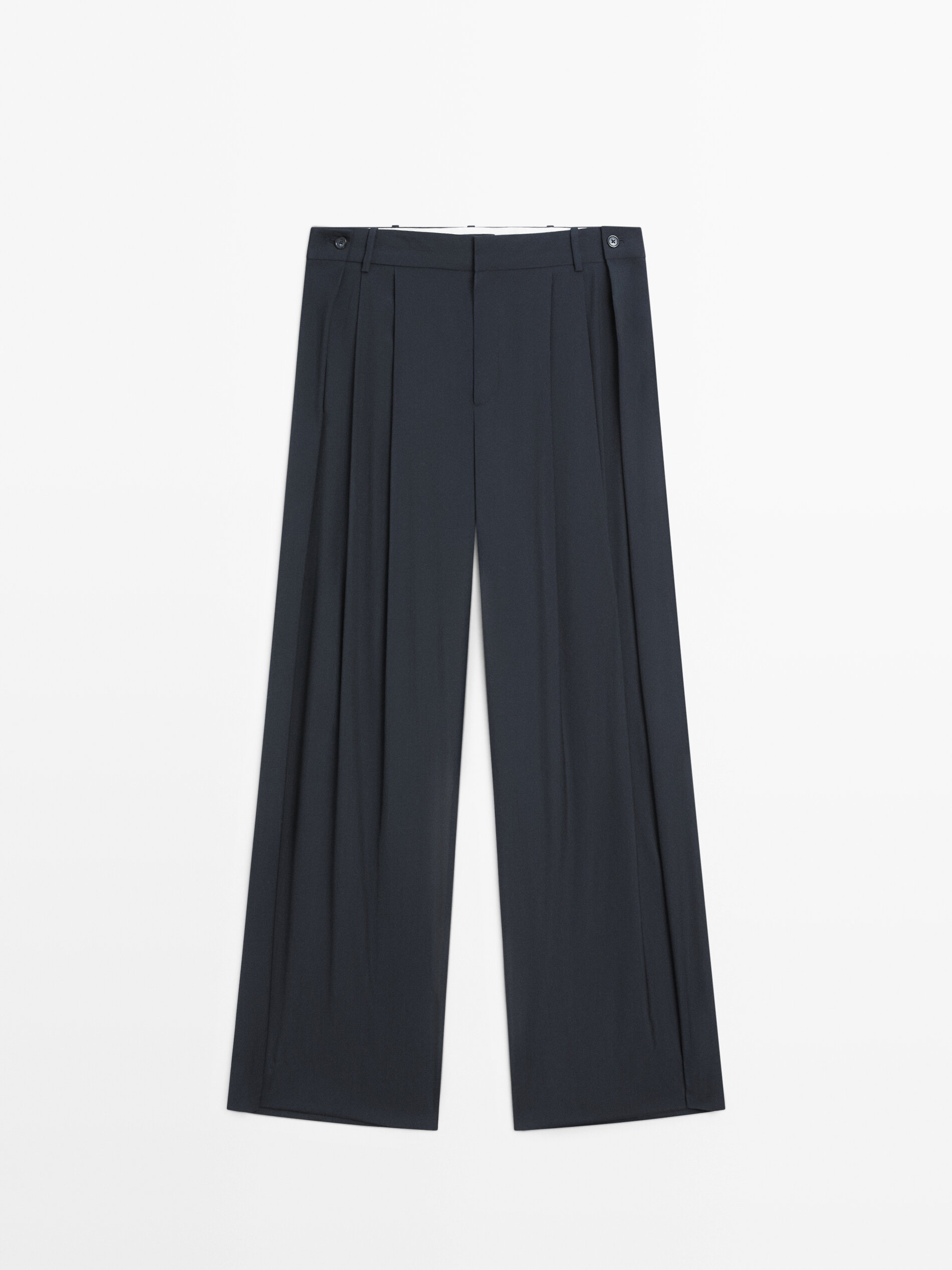 Pleated Wool Blend Trousers