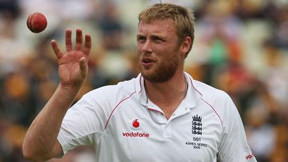 Flintoff playing for England in the 2009 Ashes