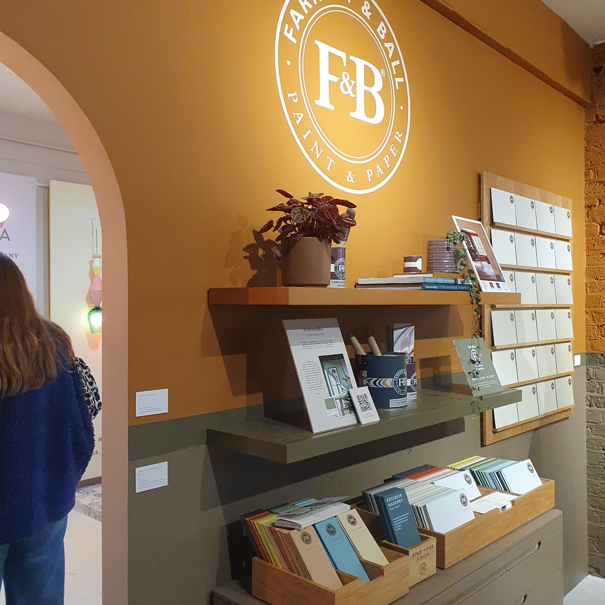 Farrow &amp;amp; Ball&#039;s pop up at The Mix by Bert &amp;amp; May painted in Marmelo and Broccoli Brown with a stripe in Reduced Green