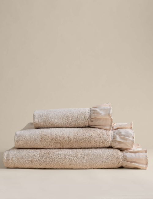 Pure Cotton Ruffle Towel With Linen Border