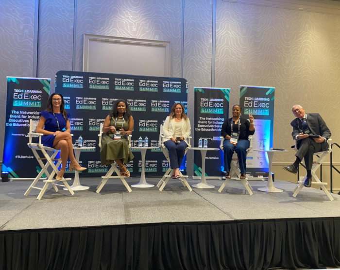 Kendall Latham of Lenovo, Brandy Washington of Houston ISD, Liz Crawford of Kahoot!, Jihan Johnston-McGlotten, founder of BeatBotics, and Keith Osburn from the Georgia Department of Education.
