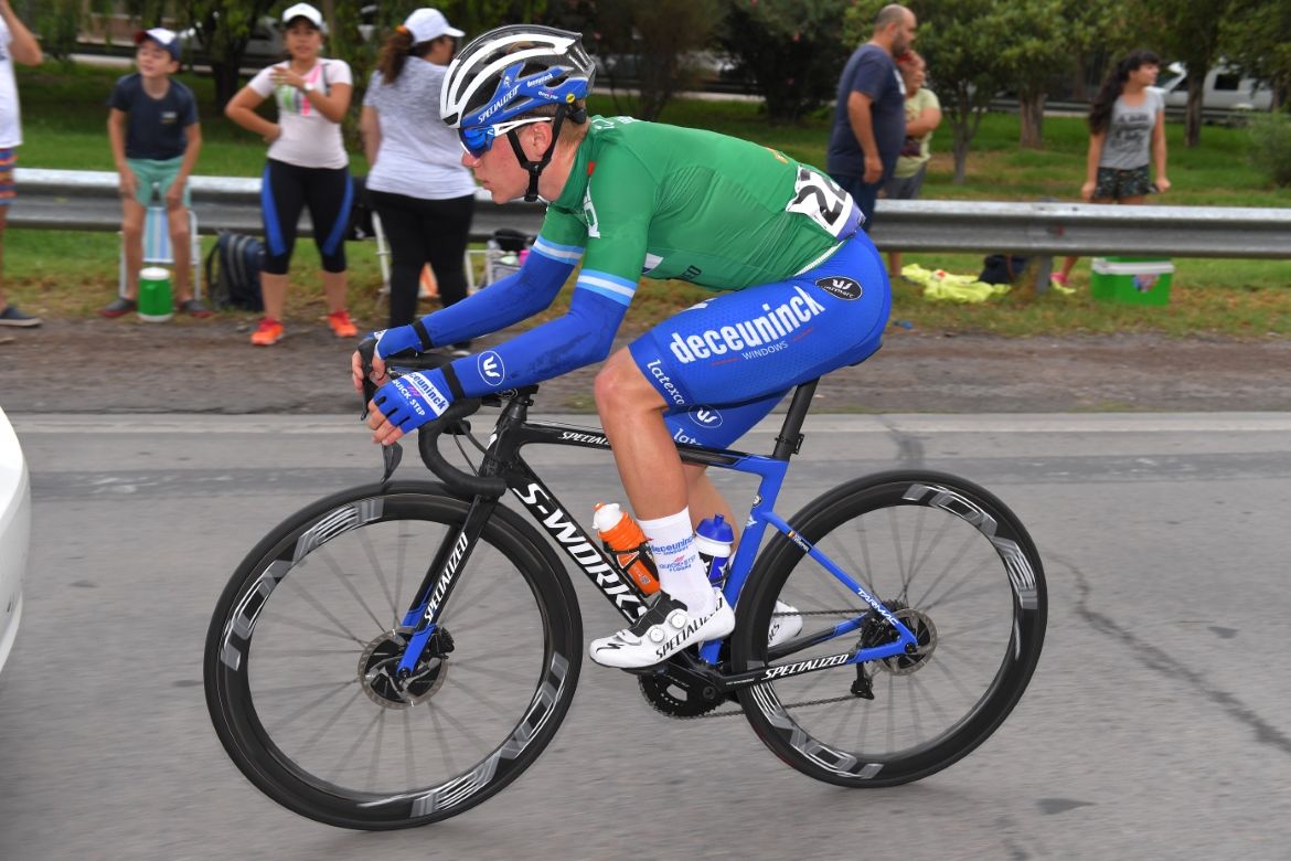 Remco Evenepoel wears the green jersey at the Vuelta a San Juan