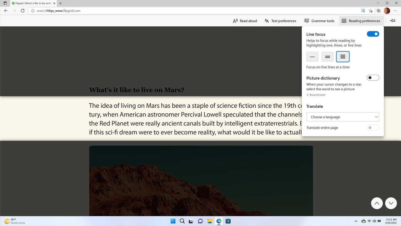 Immersive Reader Edge