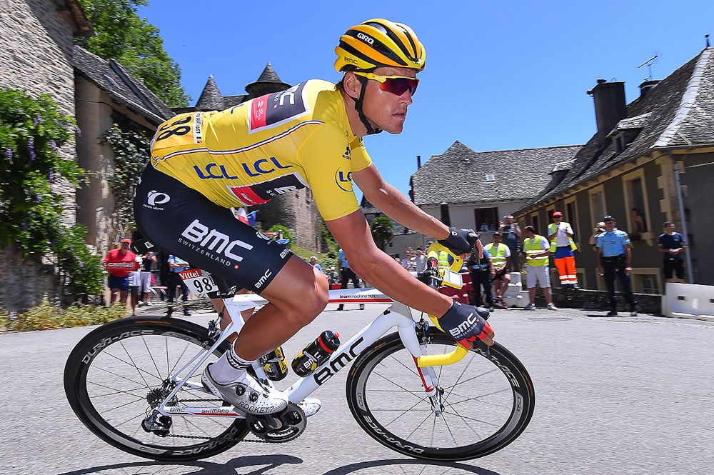 Greg Van Avermaet in yellow during stage 6
