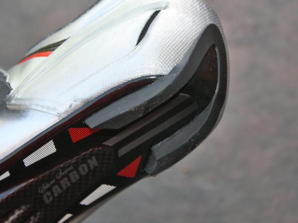 The rear of the shoe boasts one of the most comprehensive treads we've seen on a road shoe for secure walking