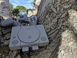 PlayStation Classic in a tree