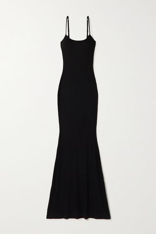 Soft Lounge Ribbed Long Stretch-Modal Slip Dress - Onyx