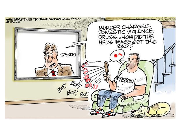 Editorial cartoon NFL violence Tebow sports