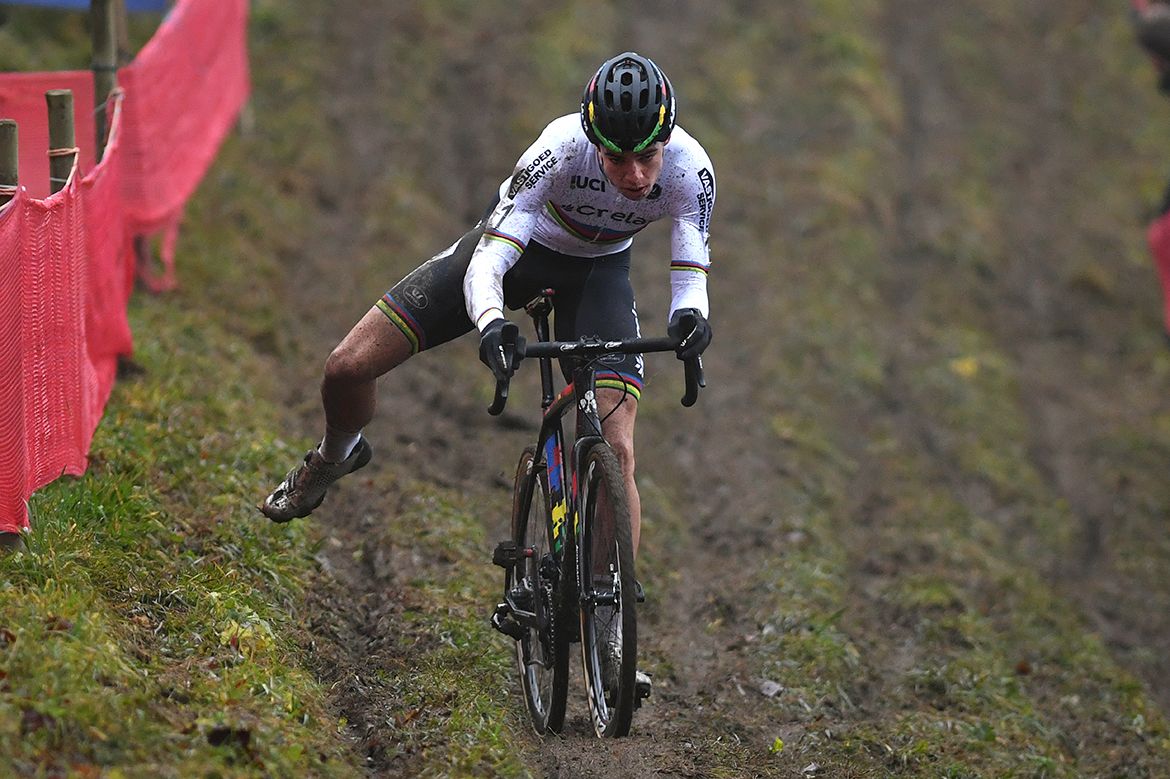Van Aert trying to stay upright in Namur