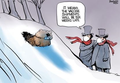 Editorial Cartoon U.S. groundhogs day covid vaccine