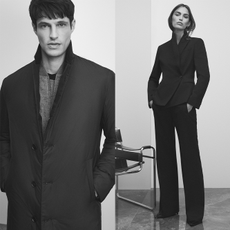 Two models wearing tailored outfits sold at Hugo Boss