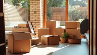 Packing boxes on the floor