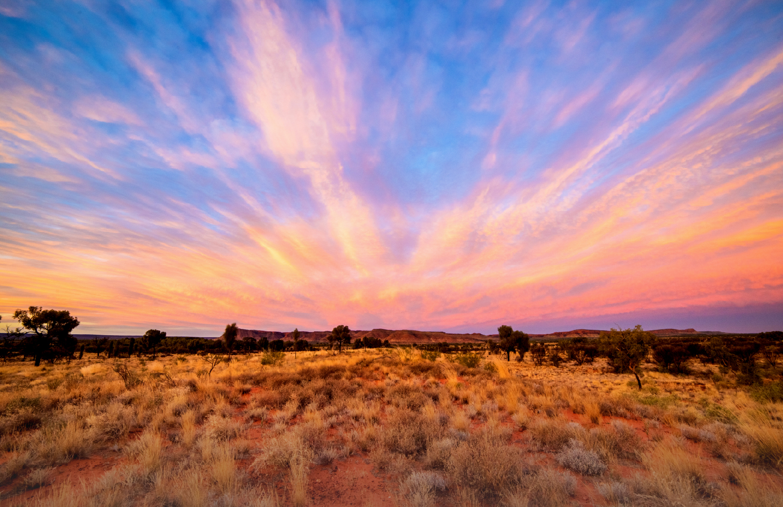 Picturesque sunrise or sunset over a arid landscape