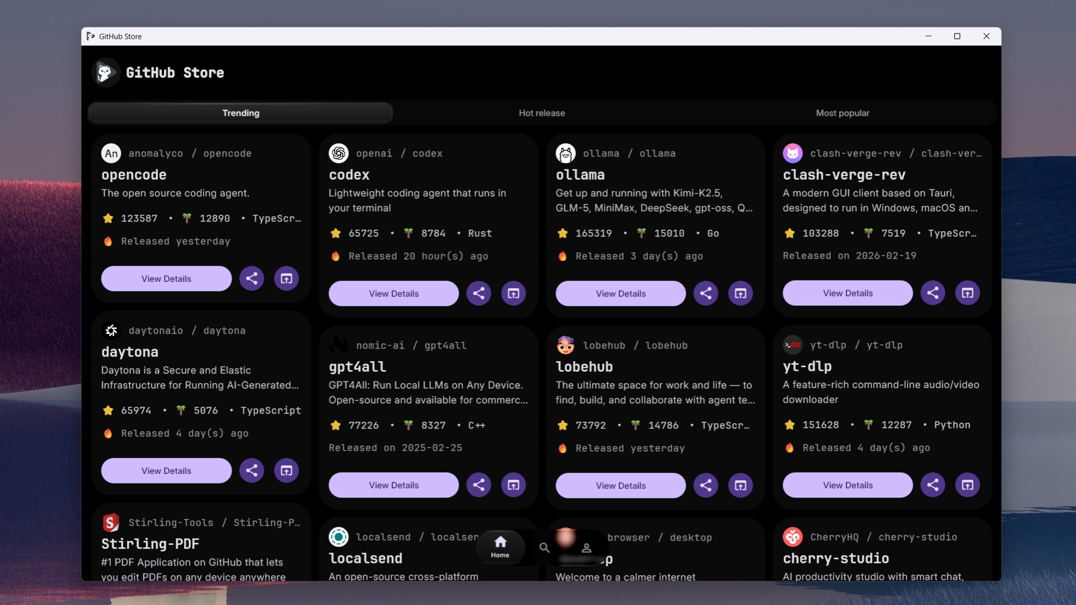 The GitHub Store app for Windows 11