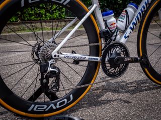 Primoz Roglič's bike is fitted with the latest generation of SRAM's Red AXS groupset