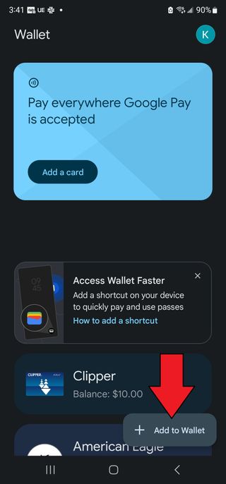 Arrow pointing to Add to Wallet button