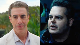 Sacha Baron Cohen and Josh Gad in a side by side photo.
